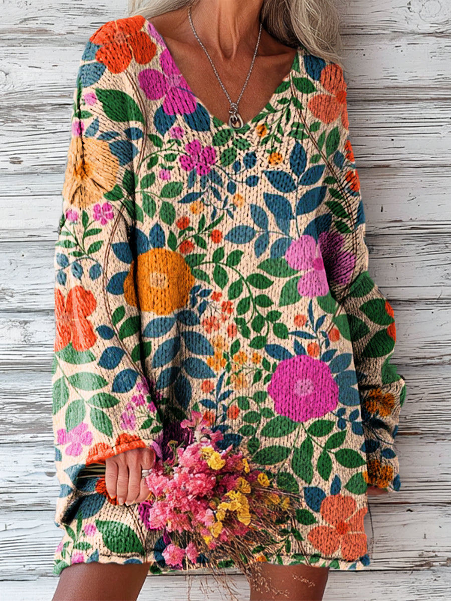 womens-vintage-ethnic-floral-painting-art-print-casual-pullover-sweater-e0hr