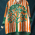 Women's   Retro Line Tree Art Print Casual Cotton And Linen Shirt