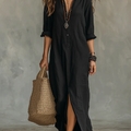 Casual Solid-color Linen-cotton Dress
