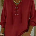 Casual Lace-up Cotton And Linen Shirt Top