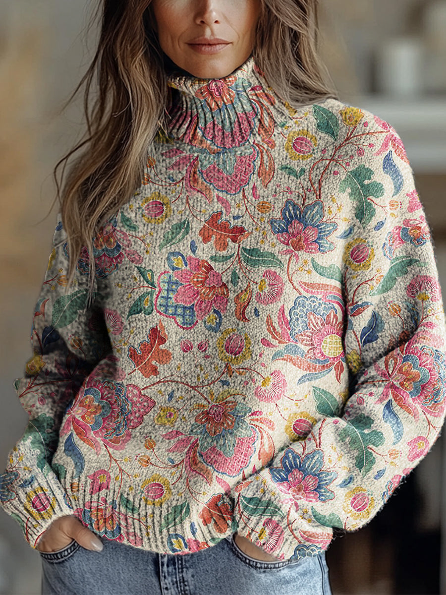 womens-retro-ethnic-art-flowers-print-knit-turtleneck-pullover-sweater-wsj6
