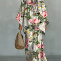 Women's Vintage Floral Art Comfortable Loose Cotton Linen Wide-leg Pants Two-piece Set