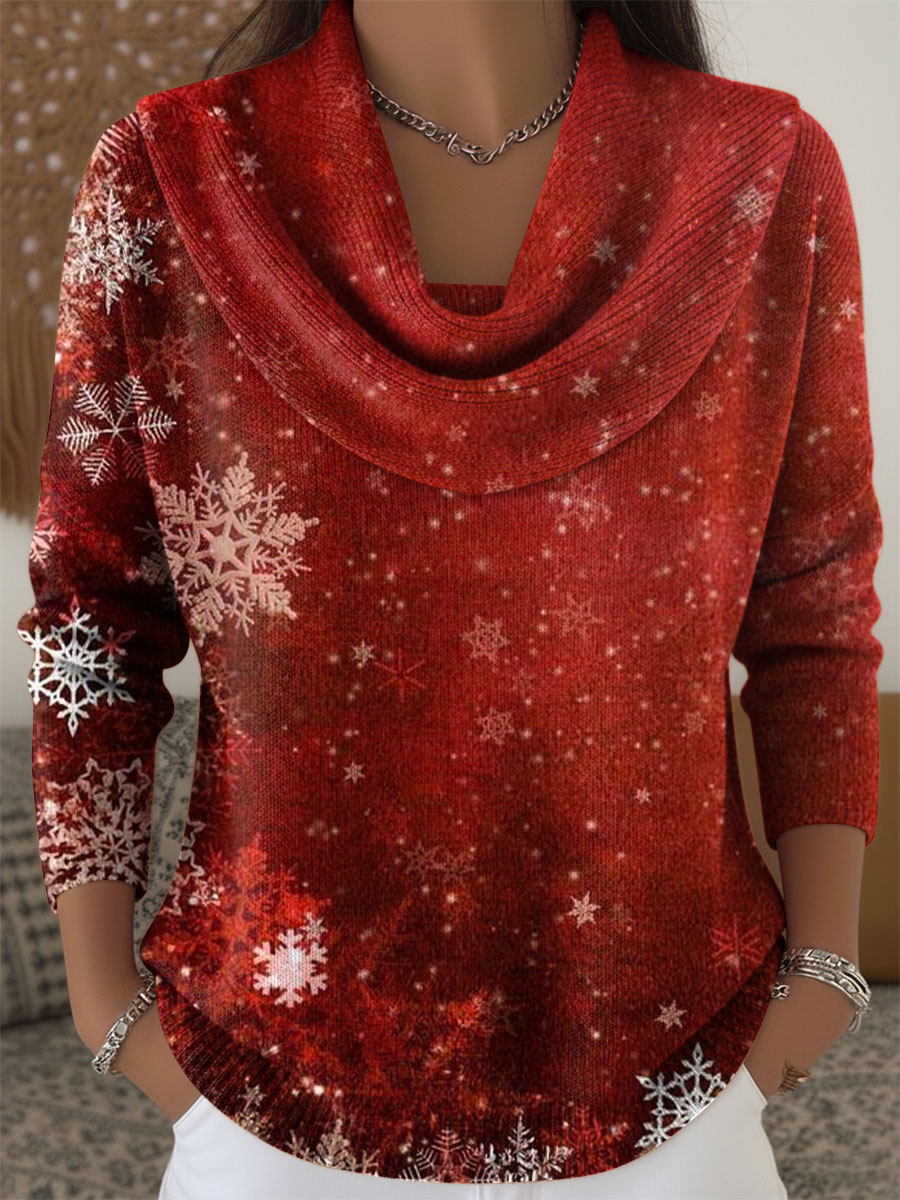 Women's Christmas Snowflakes Pattern Art Print Cowl Neck Sweater