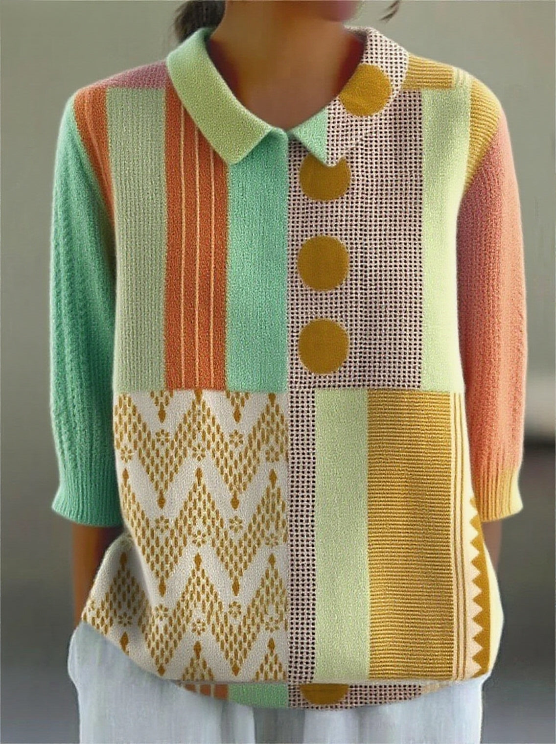 womens-vintage-abstract-geometric-art-print-casual-peter-pan-collar-3-4-sleeve-sweater-yfwp