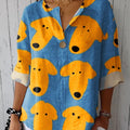 Women's Dog Art Print  Casual Cotton Linen Shirt