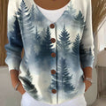 Christmas Tree Print Buttoned V-neck Cardigan Sweater