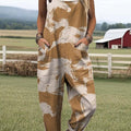 Women's Lovely Horse Pattern Art Print Casual 100% Cotton Wide Leg Jumpsuit