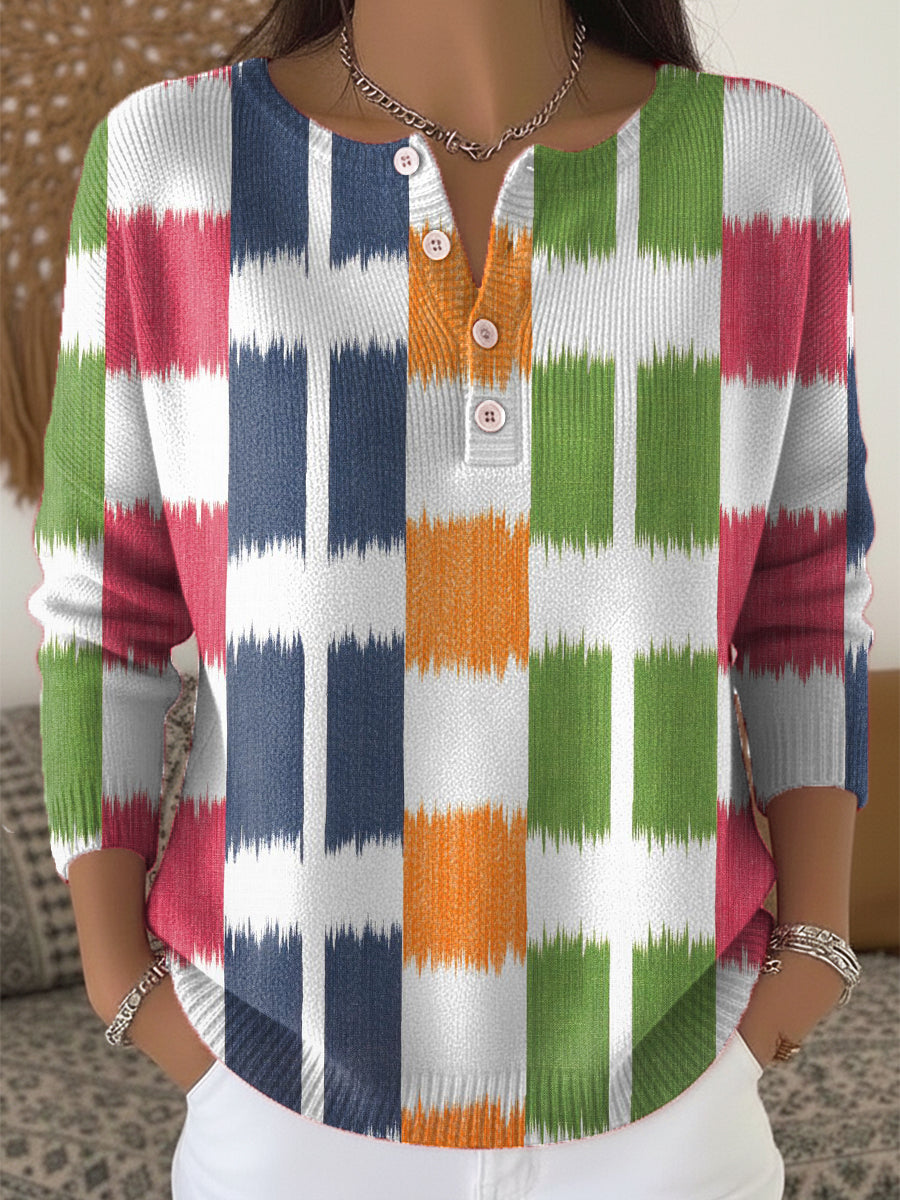 Beautiful Colorful Abstract Stripe Painting Art Print Buttoned Cardigan Sweater