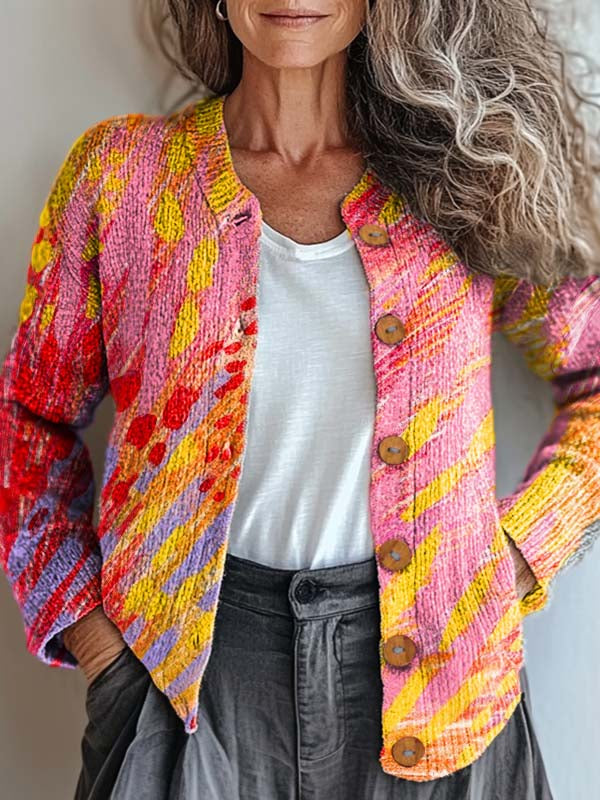 womens-colorful-artistic-abstract-geometry-print-buttoned-cardigan-sweater