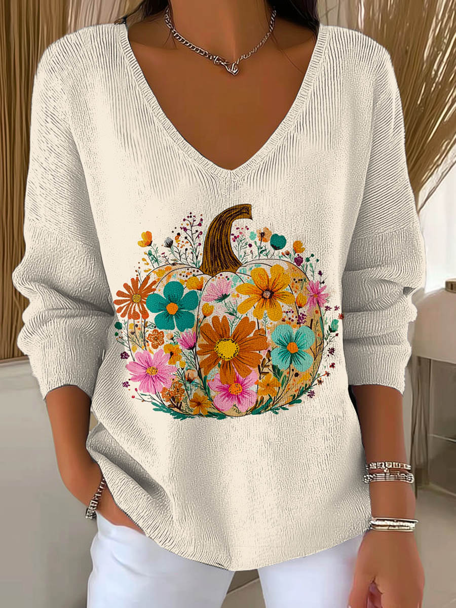 womens-lovely-pumpkin-pattern-art-print-casual-pullover-sweater