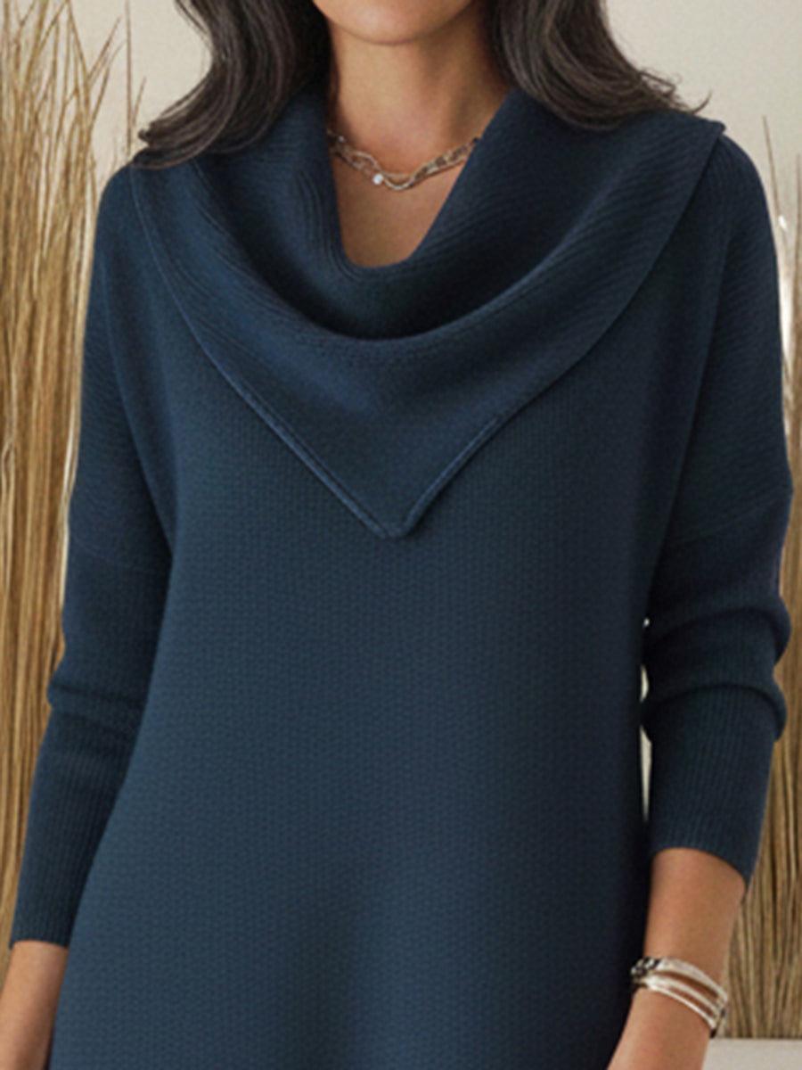 Women's Elegant Triangle Scarf Collar Knitted Midi Dress