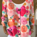 Vintage Flower  Art Print Buttoned V-neck Cardigan Sweater