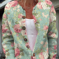 Fresh Retro Flowers Print Buttoned Cardigan Sweater