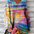 Women's Beautiful Abstract Colorful Sun Rising Painting Art Print Casual Pullover Sweater