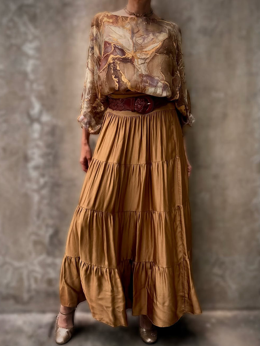 Marble Print Top and Skirt Two-piece Set