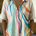 Women's Retro Lines Print Casual Cotton-linen Shirt
