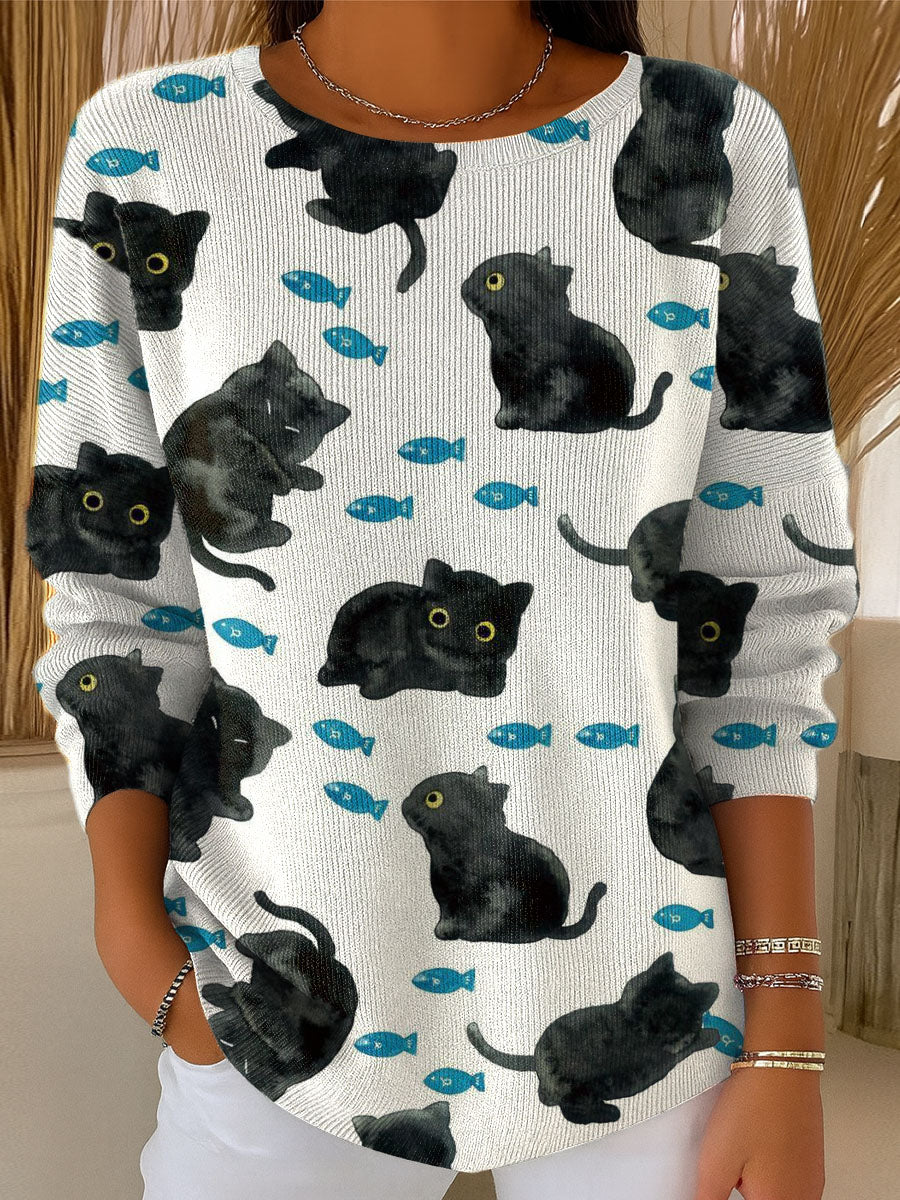 womens-cat-and-fish-pattern-print-casual-pullover-sweater