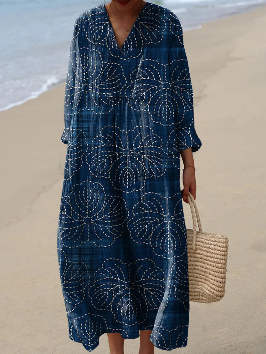 Women's Vintage Ethnic Floral Art Print Cotton Dress