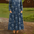 Women's Vintage Floral Pattern Art Print Cotton Lapel Shirt Dress