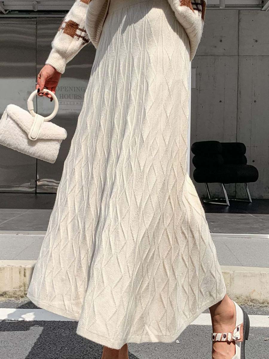 Women's Solid Color Elastic Waist A-Line Knit Skirt