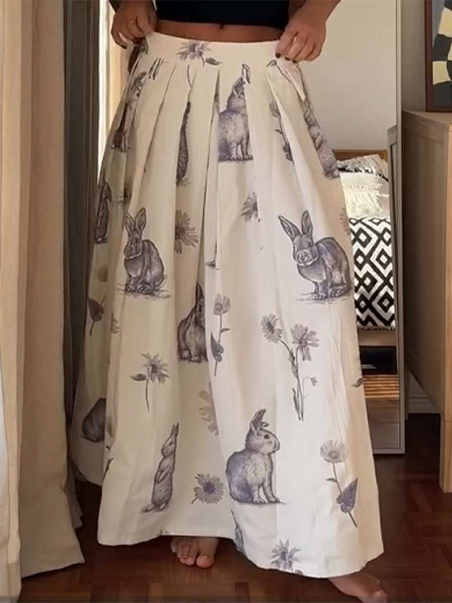 Women's Cute Bunny Print Cotton Skirt