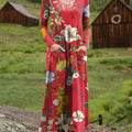 Women's Retro Floral Pattern Art Print Long-sleeved Dress