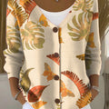 leaf-print-buttoned-v-neck-cardigan-sweater