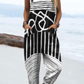 Women's Abstract Stripes Geometric Art Print Casual 100% Cotton Wide Leg Jumpsuit