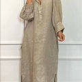 Women's Solid Color Loose Casual Pockets Cotton And Linen Long Dress