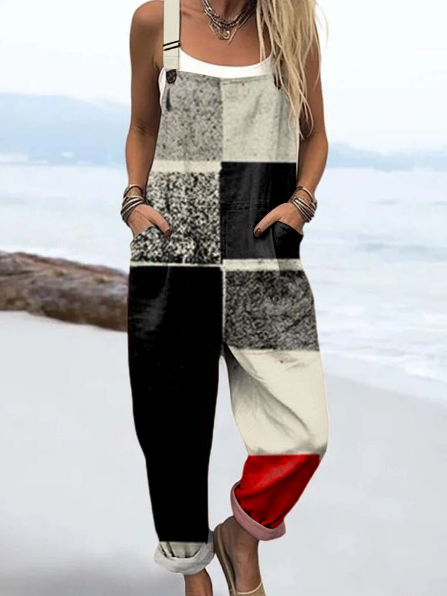 Women's Geometric Pattern Art Print Casual 100% Cotton Wide Leg Jumpsuit