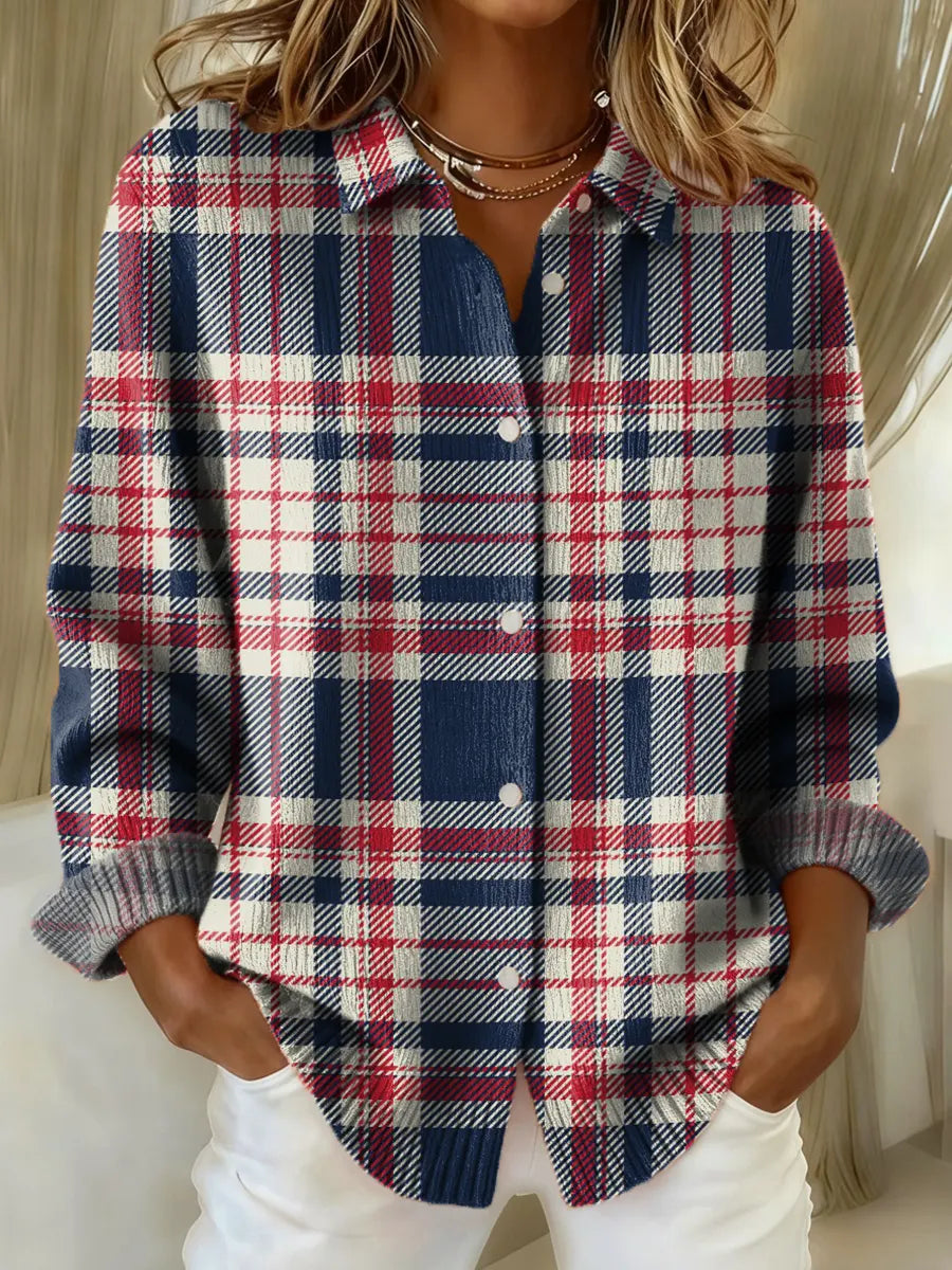 Women's Plaid Pattern Art Print Casual Sweater