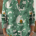 Women's Lovely Christmas Cats Art Print Buttoned Cardigan Sweater