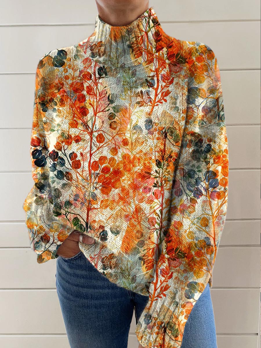 womens-vintage-autumn-leaves-pattern-art-print-knit-turtleneck-pullover-sweater