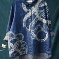Japanese Style Octopus Tentacles Art Printed Women's Casual Cotton And Linen Shirt