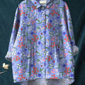 Women's Vintage Floral Art Print Casual Cotton And Linen Ruffle Shirt
