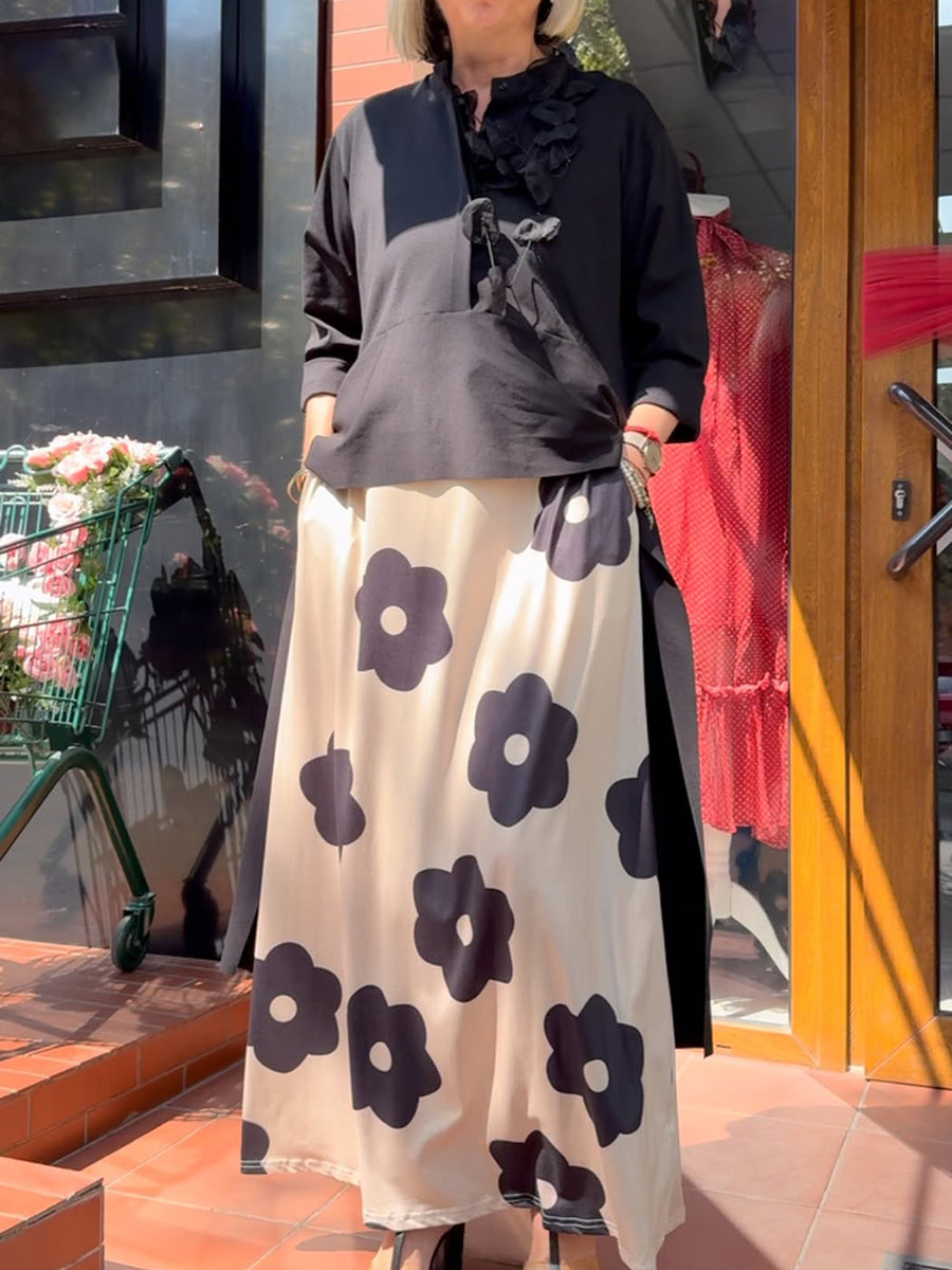 Irregular Hem Top and Floral Skirt Two-Piece Set