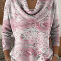 Painting art pink flower decorative pattern Swing Collar Sweater