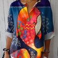 Women's  Fish  Art Print Casual Cotton Linen Shirt