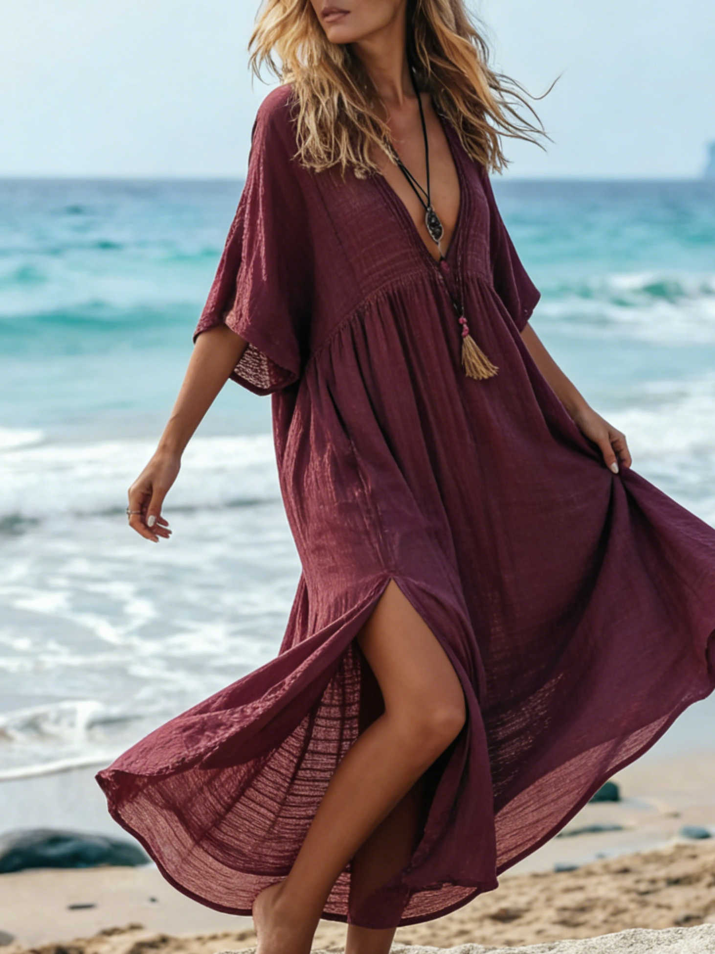 Cozy Deep V Loose Cotton Linen Dress