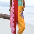 Women's  Vintage Abstract Geometric Art Print Casual 100% Cotton Wide Leg Jumpsuit
