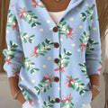 Women's Bouquet Printed Casual Hooded Button Sweater