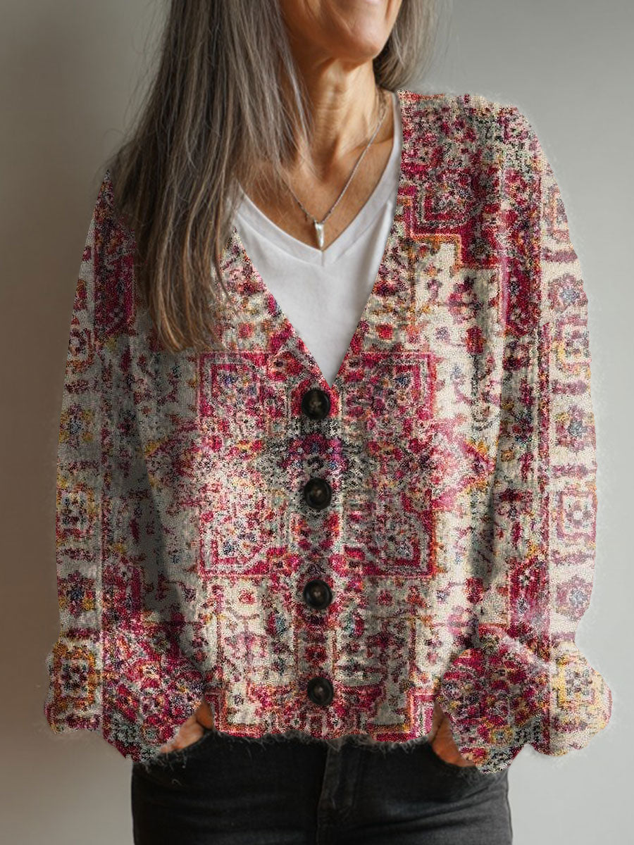 vintage-flower-art-print-buttoned-v-neck-cardigan-sweater-y8rg