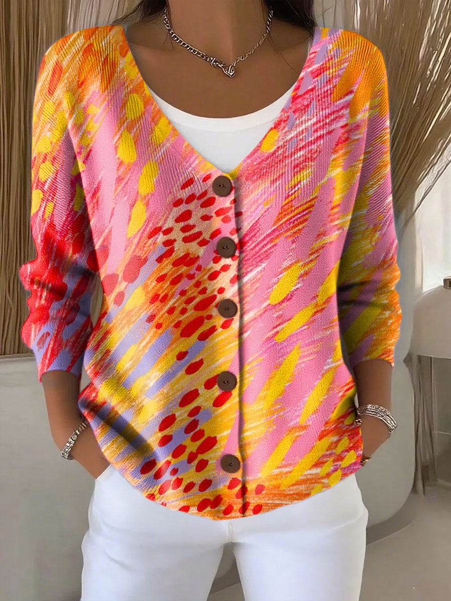 gradient-colors-print-buttoned-v-neck-cardigan-sweater-zcaf