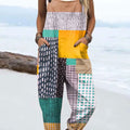 Women's  Vintage Abstract Geometry Art Print Casual 100% Cotton Wide Leg Jumpsuit