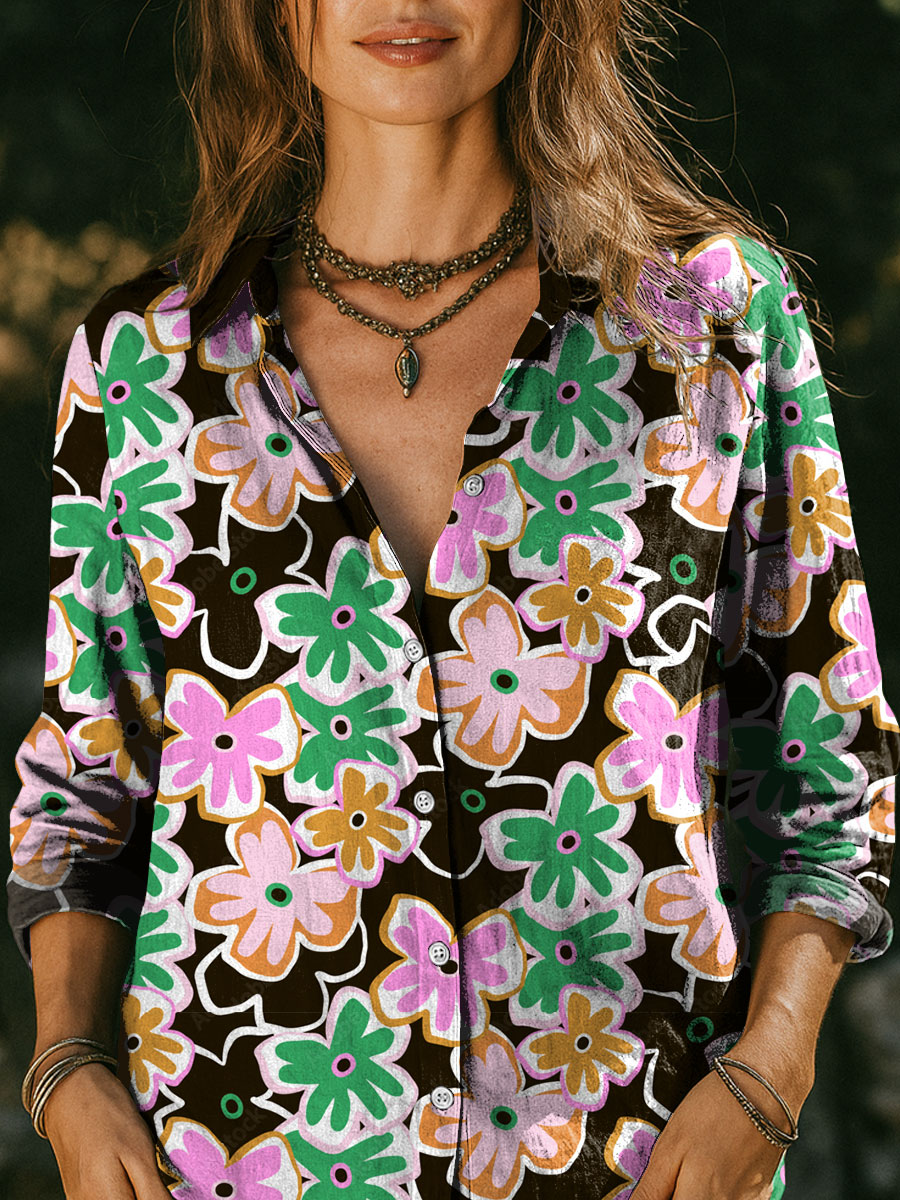 Women's Multicolor Floral Flowers Print Casual Cotton Shirt