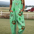 Women's Cute Dog Paw Print Art Print Casual 100% Cotton Wide Leg Jumpsuit