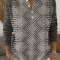 Retro Ethnic Style Diamond Pattern Print Buttoned Cardigan Sweater