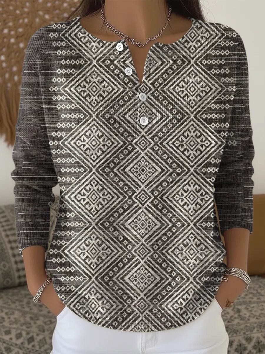 Retro Ethnic Style Diamond Pattern Print Buttoned Cardigan Sweater