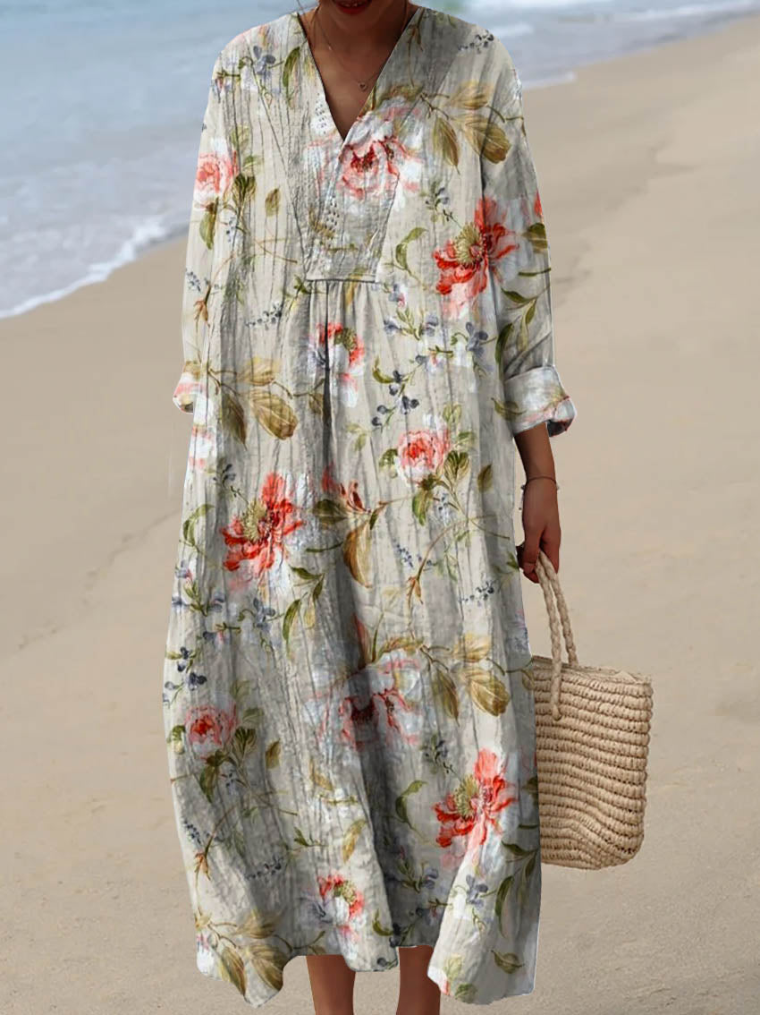 Women's Vintage Lovely Floral Art Print Cotton Dress