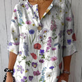 Women's Spring Botanical Garden Pattern Printed Women's Casual Cotton Linen Shirt